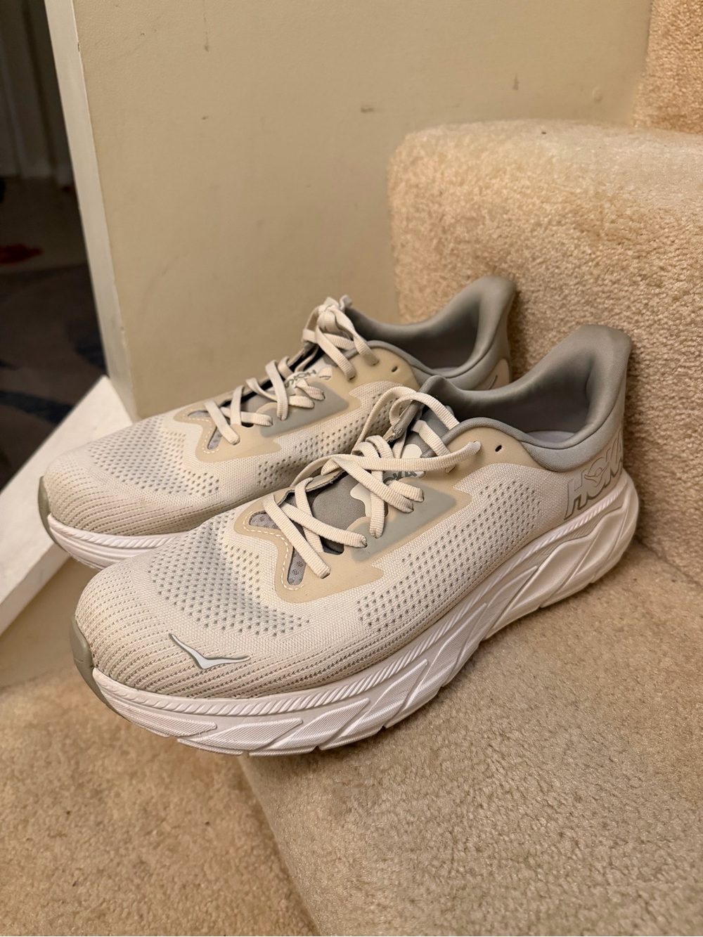 Hoka Men's Running Shoes Beige and Light Gray